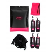 Черно-розовый эротический набор: фиксатор, оковы, наручники, повязка - Erokay - купить с доставкой в Петропавловске-Камчатском