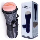 Телесный мастурбатор-вагина в черной колбе с вибрацией - Boys of Toys - в Петропавловске-Камчатском купить с доставкой