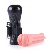 Телесный мастурбатор-вагина в черной колбе с вибрацией - Boys of Toys - в Петропавловске-Камчатском купить с доставкой