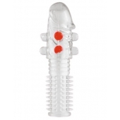 Гелевая прозрачная насадка с шариками и шипами - 14 см. - Toyfa Basic - в Петропавловске-Камчатском купить с доставкой