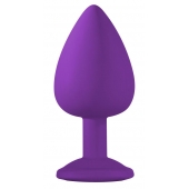 Большая фиолетовая анальная пробка Emotions Cutie Large с голубым кристаллом - 10 см. - Lola Games - купить с доставкой в Петропавловске-Камчатском