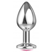 Большая серебристая анальная пробка Diamond Pink Sparkle Large с розовым кристаллом - 8 см. - Lola Games - купить с доставкой в Петропавловске-Камчатском