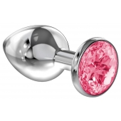 Большая серебристая анальная пробка Diamond Pink Sparkle Large с розовым кристаллом - 8 см. - Lola Games - купить с доставкой в Петропавловске-Камчатском