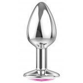 Малая серебристая анальная пробка Diamond Pink Sparkle Small с розовым кристаллом - 7 см. - Lola Games - купить с доставкой в Петропавловске-Камчатском