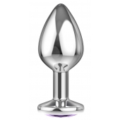 Малая серебристая анальная пробка Diamond Purple Sparkle Small с фиолетовым кристаллом - 7 см. - Lola Games - купить с доставкой в Петропавловске-Камчатском