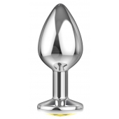 Большая серебристая анальная пробка Diamond Yellow Sparkle Large с жёлтым кристаллом - 8 см. - Lola Games - купить с доставкой в Петропавловске-Камчатском