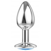 Малая серебристая анальная пробка Diamond Light blue Sparkle Small с голубым кристаллом - 7 см. - Lola Games - купить с доставкой в Петропавловске-Камчатском