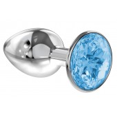 Малая серебристая анальная пробка Diamond Light blue Sparkle Small с голубым кристаллом - 7 см. - Lola Games - купить с доставкой в Петропавловске-Камчатском