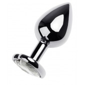 Серебристая анальная пробка с прозрачным кристаллом-сердцем - 8 см. - ToyFa - купить с доставкой в Петропавловске-Камчатском