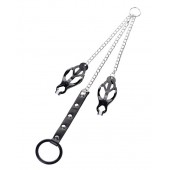 Черно-серебристые зажимы для сосков с кольцом для пениса TOYFA Metal - ToyFa - купить с доставкой в Петропавловске-Камчатском