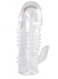Прозрачная гелевая насадка с шипами и клиторальным отростком - 13 см. - Toyfa Basic - в Петропавловске-Камчатском купить с доставкой
