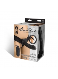 Чёрный полый страпон с вибрацией Unisex Vibrating Hollow Strap-On - 14 см. - Lux Fetish - купить с доставкой в Петропавловске-Камчатском
