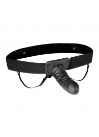 Чёрный полый страпон с вибрацией Unisex Vibrating Hollow Strap-On - 14 см. - Lux Fetish - купить с доставкой в Петропавловске-Камчатском