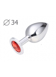 Коническая серебристая анальная втулка с красным кристаллом - 8,2 см. - Anal Jewelry Plug - купить с доставкой в Петропавловске-Камчатском