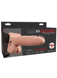 Телесный перезаряжаемый вибрострапон 7  Hollow Rechargeable Strap-on with Balls - 20,3 см. - Pipedream - купить с доставкой в Петропавловске-Камчатском