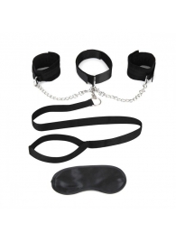 Чёрный ошейник с наручниками и поводком Collar Cuffs   Leash Set - Lux Fetish - купить с доставкой в Петропавловске-Камчатском