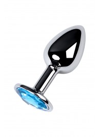 Серебристая конусовидная анальная пробка с голубым кристаллом - 7 см. - ToyFa - купить с доставкой в Петропавловске-Камчатском