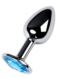 Серебристая конусовидная анальная пробка с голубым кристаллом - 7 см. - ToyFa - купить с доставкой в Петропавловске-Камчатском