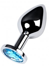 Серебристая конусовидная анальная пробка с голубым кристаллом - 8 см. - ToyFa - купить с доставкой в Петропавловске-Камчатском