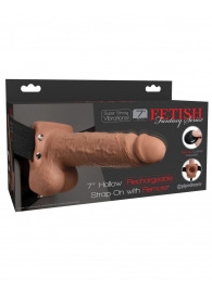 Кофейный перезаряжаемый вибрострапон 7  Hollow Rechargeable Strap-on with Balls - 20,3 см. - Pipedream - купить с доставкой в Петропавловске-Камчатском