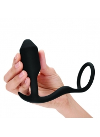 Черное эрекционное кольцо с анальным плагом Snug   Tug - b-Vibe - в Петропавловске-Камчатском купить с доставкой