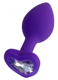 Фиолетовая анальная втулка Diamond Heart с прозрачным кристаллом - 7 см. - ToyFa - купить с доставкой в Петропавловске-Камчатском
