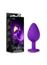 Фиолетовая анальная пробка Bling Plug Medium с золотистым стразом - 8,3 см. - Blush Novelties - купить с доставкой в Петропавловске-Камчатском