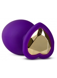Фиолетовая анальная пробка Bling Plug Large с золотистым стразом - 9,5 см. - Blush Novelties - купить с доставкой в Петропавловске-Камчатском