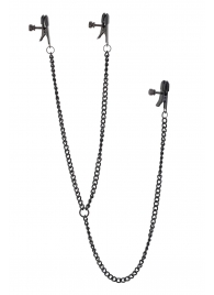 Черные зажимы на соски и клитор на цепочке DELUXE NIPPLE   CLIT CLAMPS - Dream Toys - купить с доставкой в Петропавловске-Камчатском