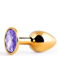 Золотистая анальная пробка с фиолетовым стразом - 7,2 см. - Anal Jewelry Plug - купить с доставкой в Петропавловске-Камчатском