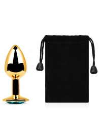 Золотистая анальная пробка с голубым стразом - 7,2 см. - Anal Jewelry Plug - купить с доставкой в Петропавловске-Камчатском