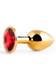 Золотистая анальная пробка с красным стразом - 7,2 см. - Anal Jewelry Plug - купить с доставкой в Петропавловске-Камчатском