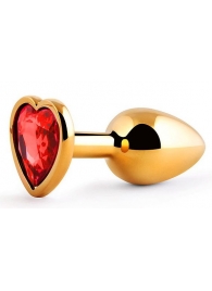 Золотистая анальная пробка с красным стразом-сердечком - 7 см. - Anal Jewelry Plug - купить с доставкой в Петропавловске-Камчатском