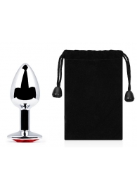 Серебристая анальная пробка с красным стразом - 7,2 см. - Anal Jewelry Plug - купить с доставкой в Петропавловске-Камчатском