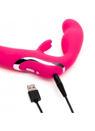 Ярко-розовый безремневой страпон Rechargeable Vibrating Strapless Strap-On - Happy Rabbit - купить с доставкой в Петропавловске-Камчатском