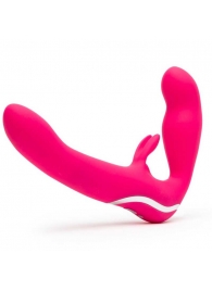 Ярко-розовый безремневой страпон Rechargeable Vibrating Strapless Strap-On - Happy Rabbit - купить с доставкой в Петропавловске-Камчатском