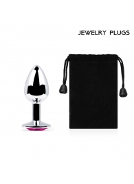 Серебристая анальная пробка с малиновым кристаллом - 7,2 см. - Anal Jewelry Plug - купить с доставкой в Петропавловске-Камчатском