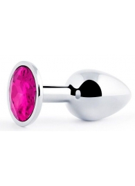 Серебристая анальная пробка с малиновым кристаллом - 7,2 см. - Anal Jewelry Plug - купить с доставкой в Петропавловске-Камчатском