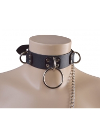 Черный кожаный ошейник Big Ring - Sitabella - купить с доставкой в Петропавловске-Камчатском