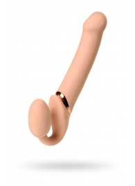 Телесный безремневой вибрострапон Vibrating Bendable Strap-On L - Strap-on-me - купить с доставкой в Петропавловске-Камчатском