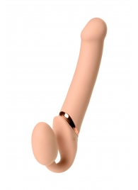 Телесный безремневой вибрострапон Vibrating Bendable Strap-On L - Strap-on-me - купить с доставкой в Петропавловске-Камчатском