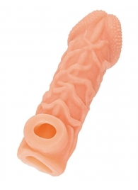 Телесная закрытая насадка с венками Cock Sleeve Size S - 13,8 см. - KOKOS - в Петропавловске-Камчатском купить с доставкой