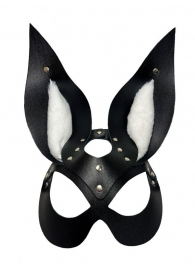 Черная маска зайки с белым мехом на ушках Miss Bunny - БДСМ Арсенал - купить с доставкой в Петропавловске-Камчатском