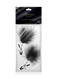 Зажимы на соски с черными пуховыми кисточками Sweet Caress Feather Nipple Clumps - Sweet Caress - купить с доставкой в Петропавловске-Камчатском