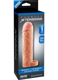 Телесная насадка с кольцом Perfect 1 Extension with Ball Strap - 17 см. - Pipedream - в Петропавловске-Камчатском купить с доставкой