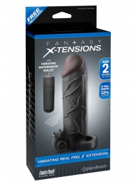 Чёрная вибронасадка с кольцом Vibrating Real Feel 2 Extension - 16 см. - Pipedream - в Петропавловске-Камчатском купить с доставкой
