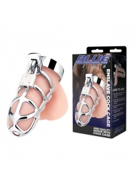 Серебристая металлическая клетка для члена с замком Enslave Cock Cage - BlueLine - купить с доставкой в Петропавловске-Камчатском