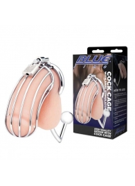 Серебристая металлическая клетка с анальным стимулятором Cock Cage - BlueLine - купить с доставкой в Петропавловске-Камчатском
