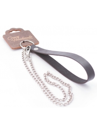 Серебристый металлический поводок с кожаной черной ручкой - 80 см. - Crazy Handmade - купить с доставкой в Петропавловске-Камчатском