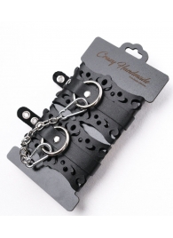 Ажурные наручники из черной кожи - Crazy Handmade - купить с доставкой в Петропавловске-Камчатском